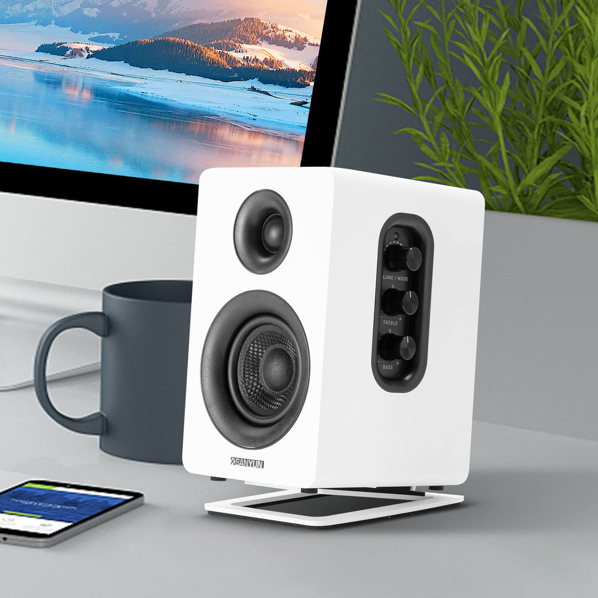 Sanyun SW601 solid metal base provides stable support for speakers.