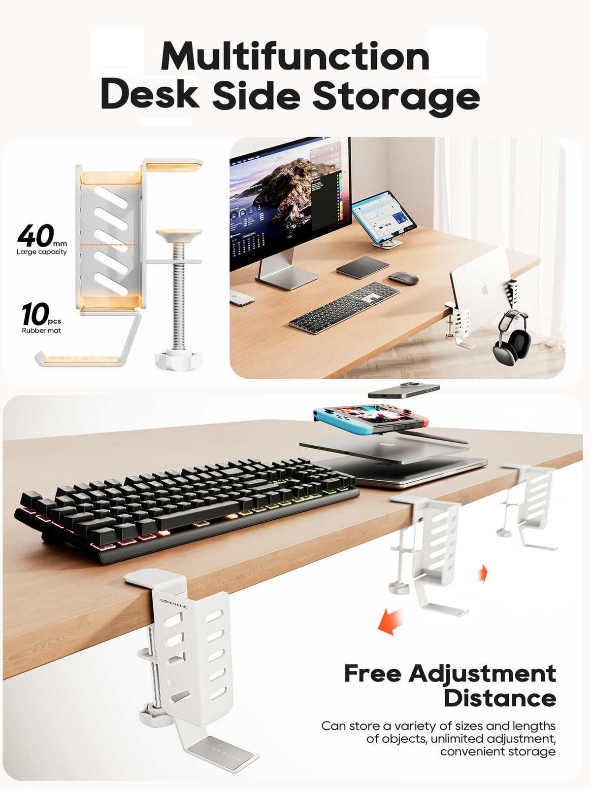 SAPESEHE desk-side storage rack keeps keyboard and tablets organized