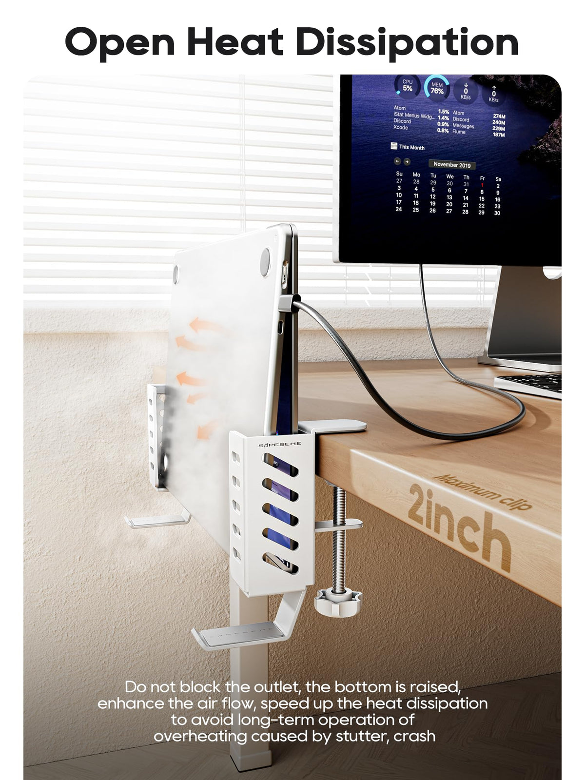 SAPESEHE length-adjustable laptop mount adapts to workspaces