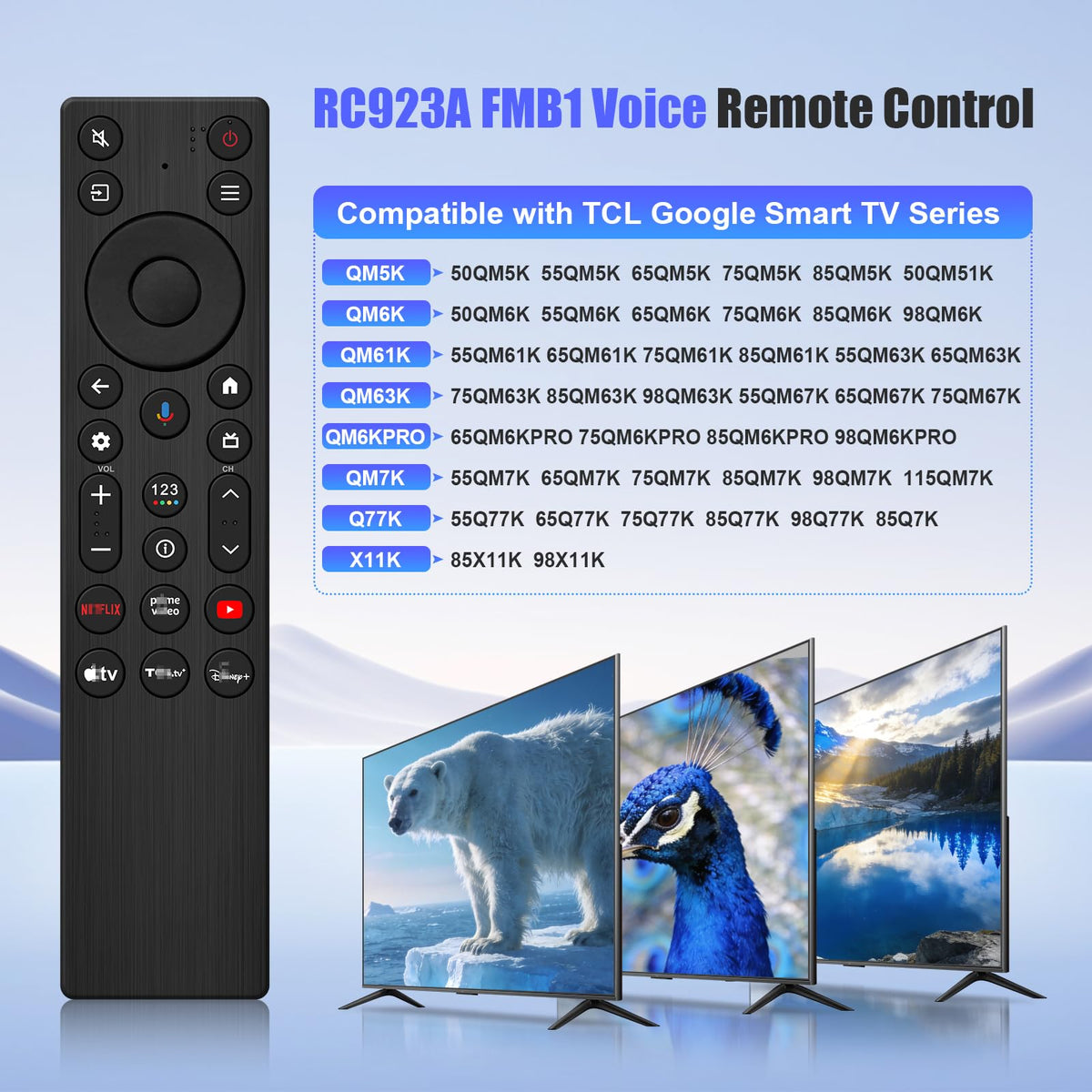 SAQVX RC923A remote back view with open battery compartment illustrating simple AAA battery replacement