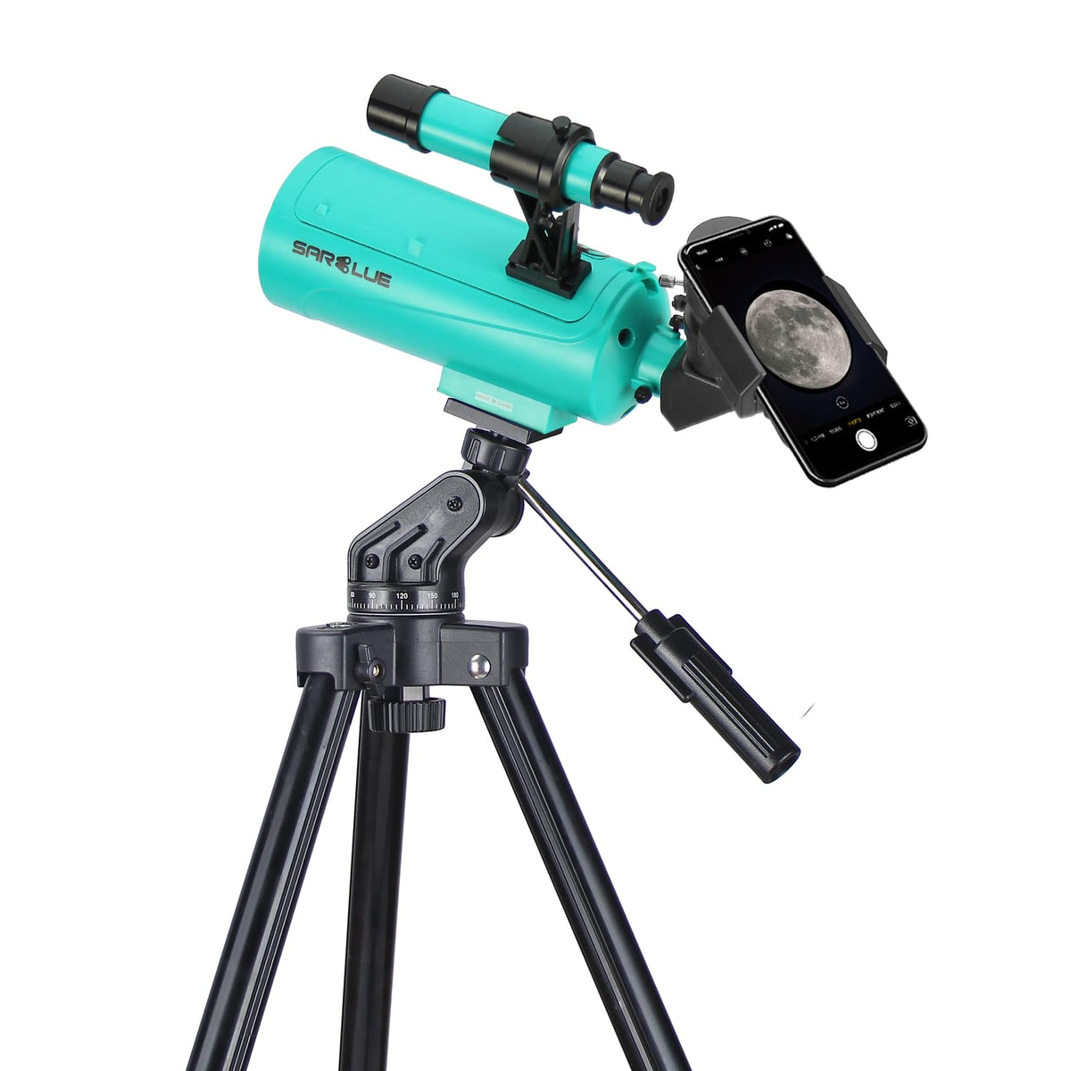 SARBLUE Mak60 telescope front view showing compact travel design