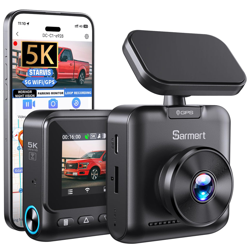 sarmert front view of dash cam showing compact profile and easy mount benefit