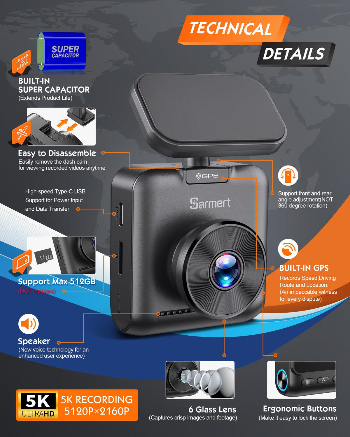 sarmert dash cam mounted on windshield showing unobtrusive installation benefit