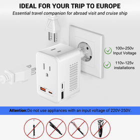 SARQW adapter with dual outlets and USB-C ports