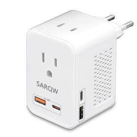 SARQW front view with European plug and dual AC outlets showing convenience