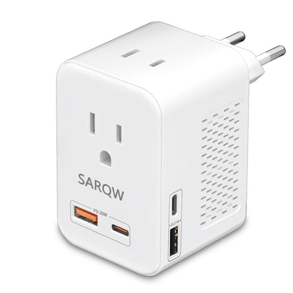 SARQW front view with European plug and dual AC outlets showing convenience