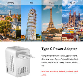 SARQW plugged into hotel wall on nightstand powering devices quietly