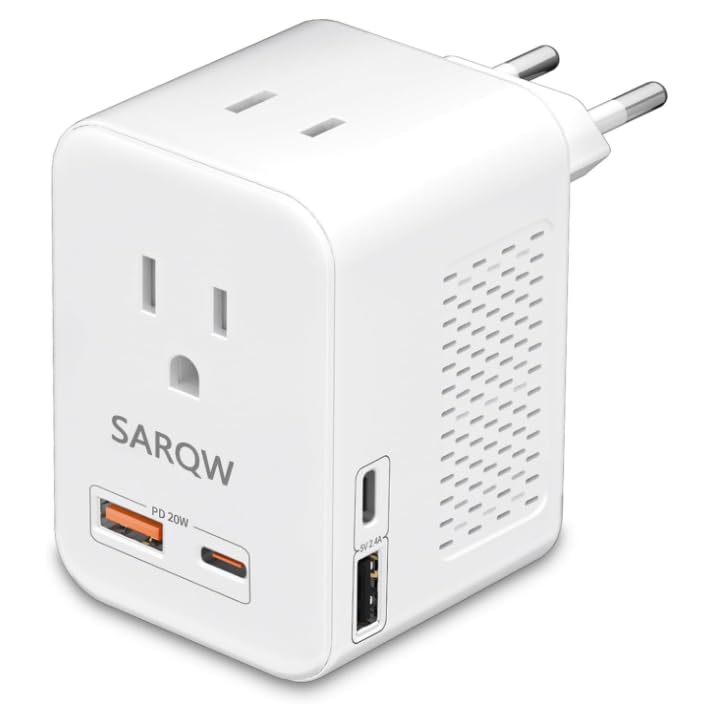 SARQW travel adapter 6-in-1 for European trips