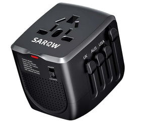 SARQW travel converter front view, compact design for easy packing on trips.