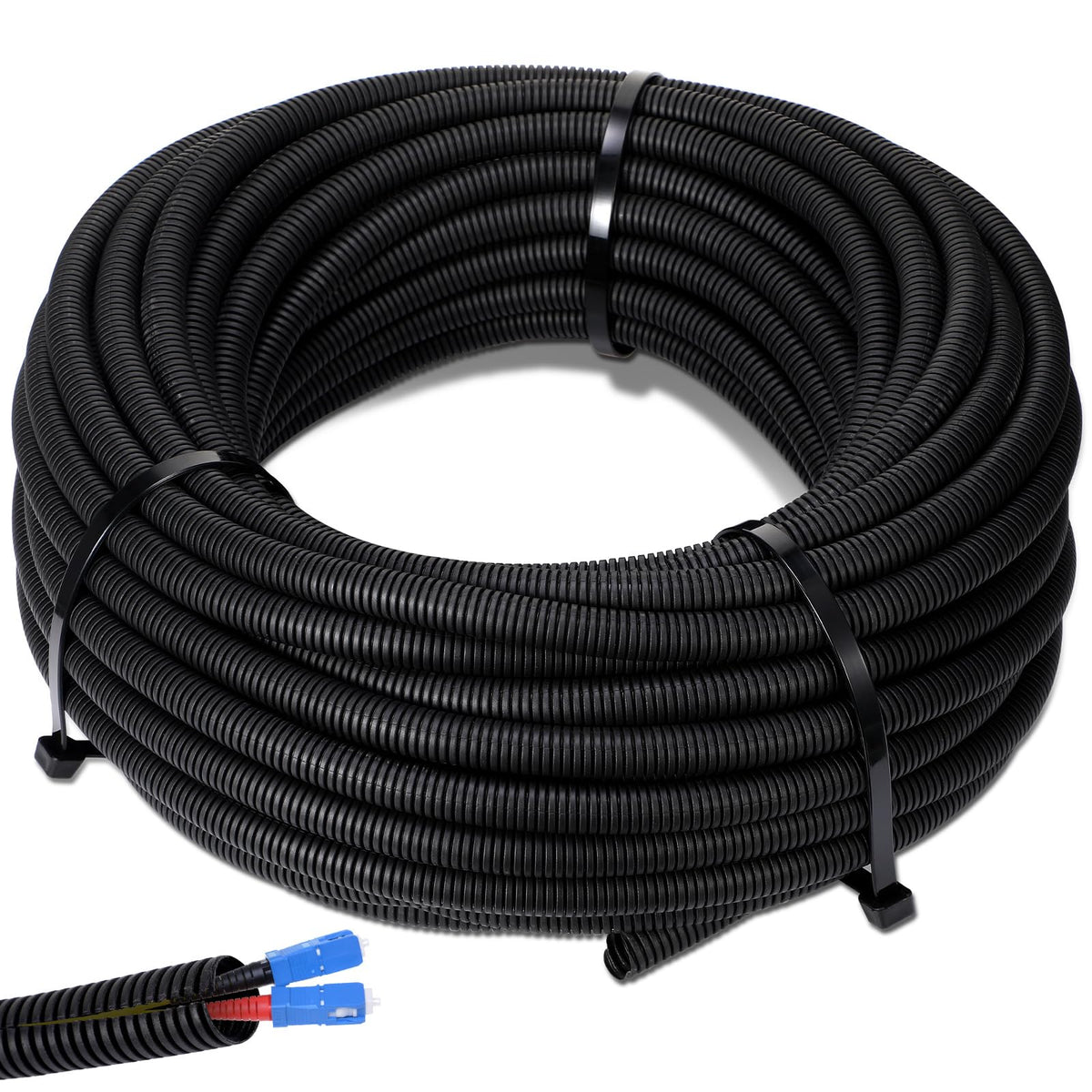 Sasylvia front view of 500 ft roll showing sleek black conduit and compact packaging benefit