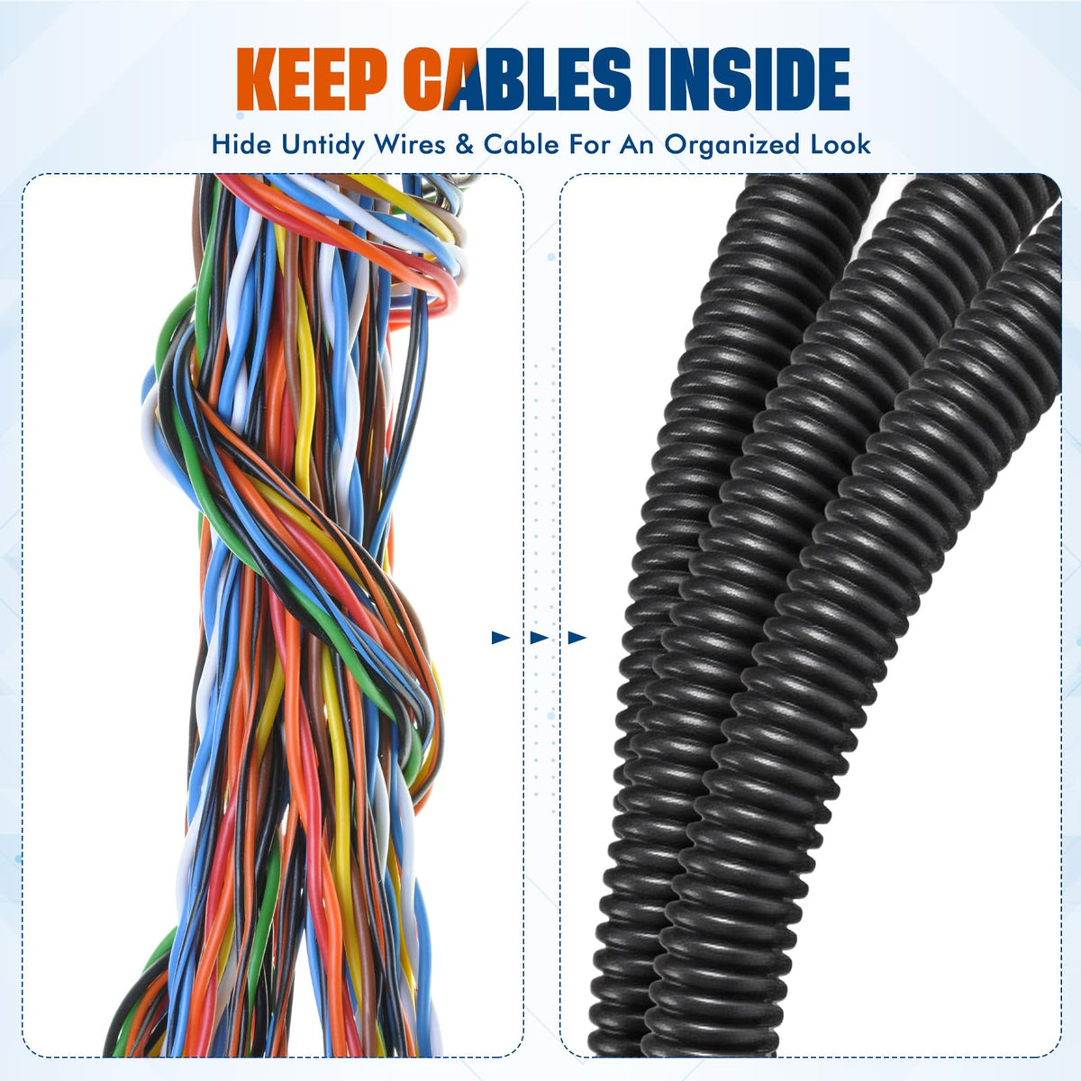 Sasylvia polyethylene black conduit blends with decor while guarding cables.