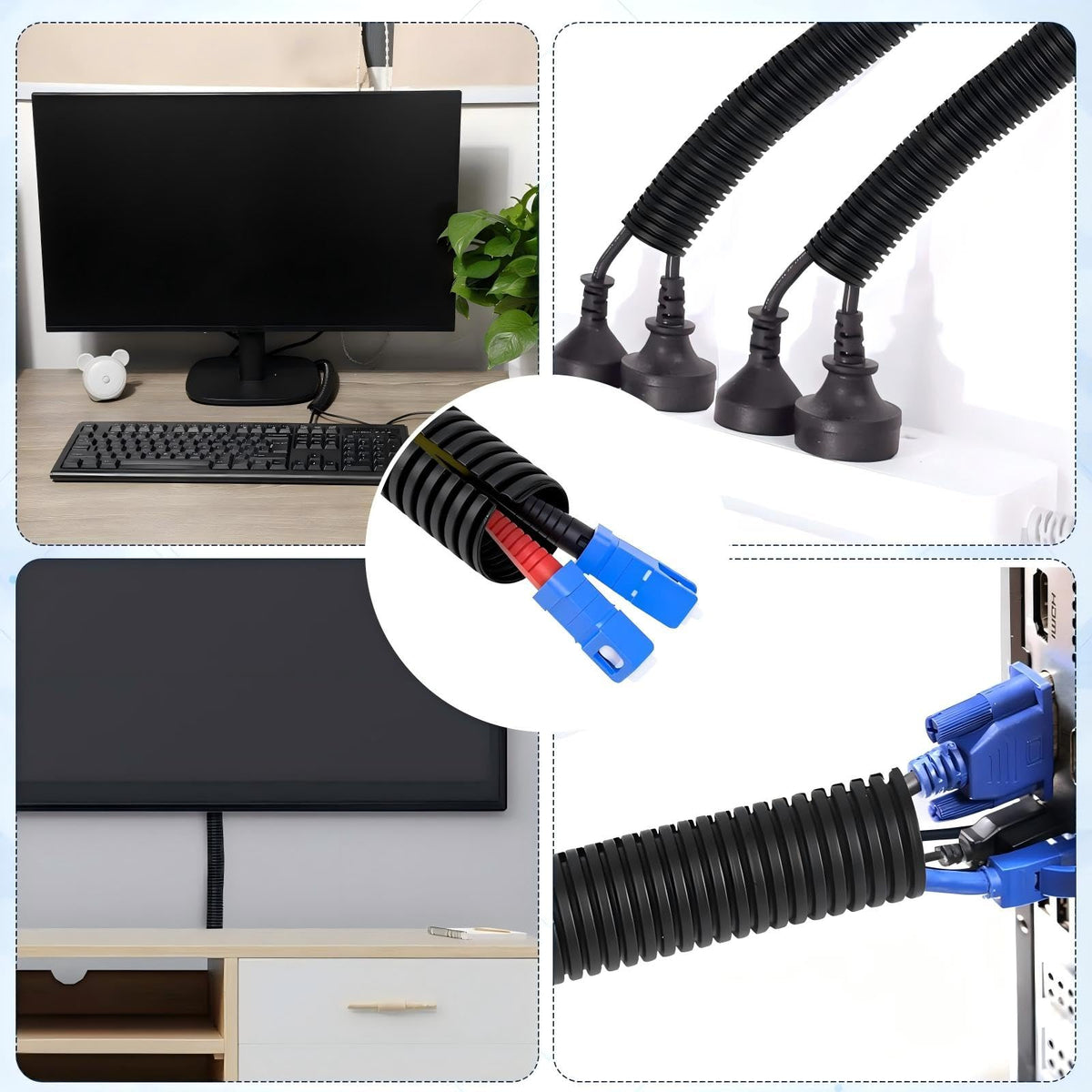 Sasylvia split loom 1/2-inch 150ft roll keeps power cords tidy.