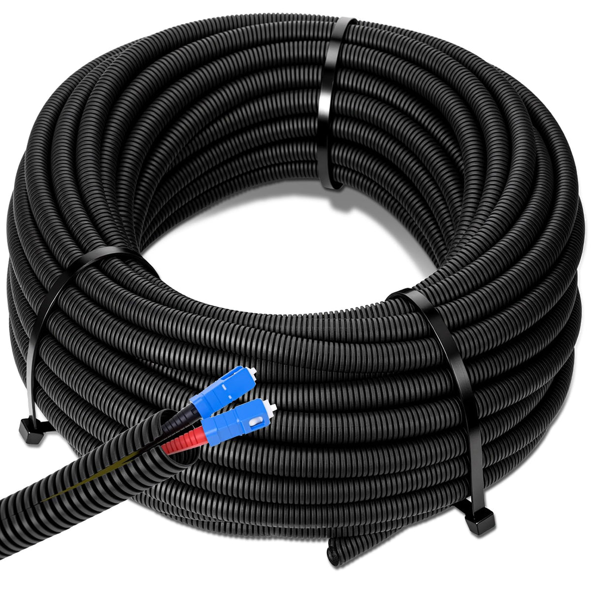 Sasylvia split wire loom in black, showing 1/4in diameter and 150ft length for protection.