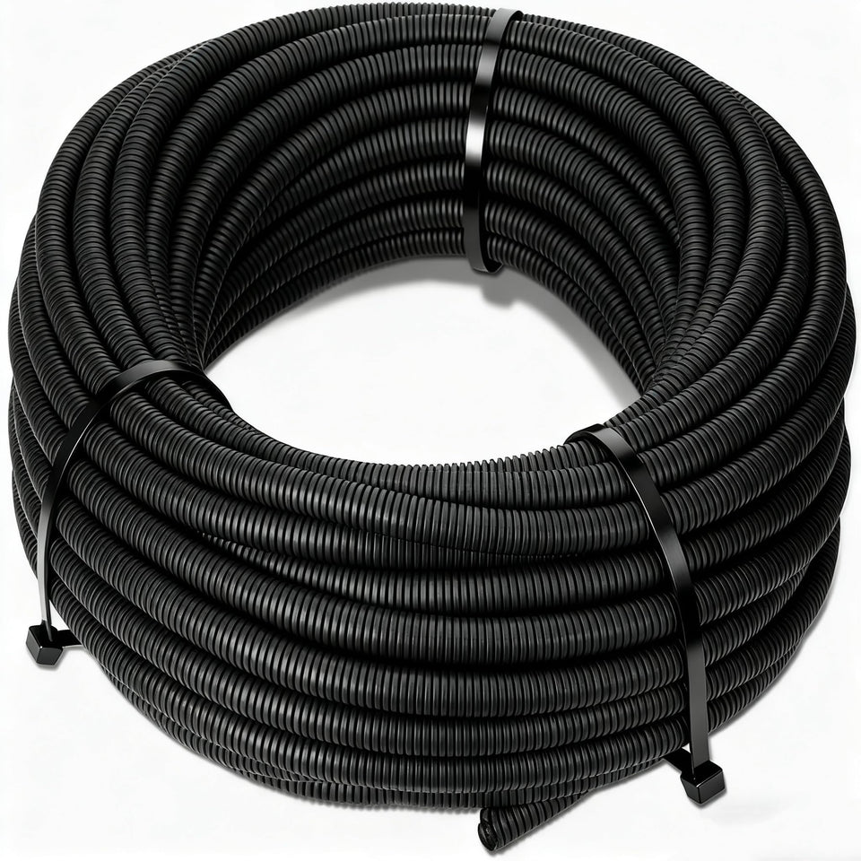 Sasylvia split wire loom front view showing black tubing protecting cables