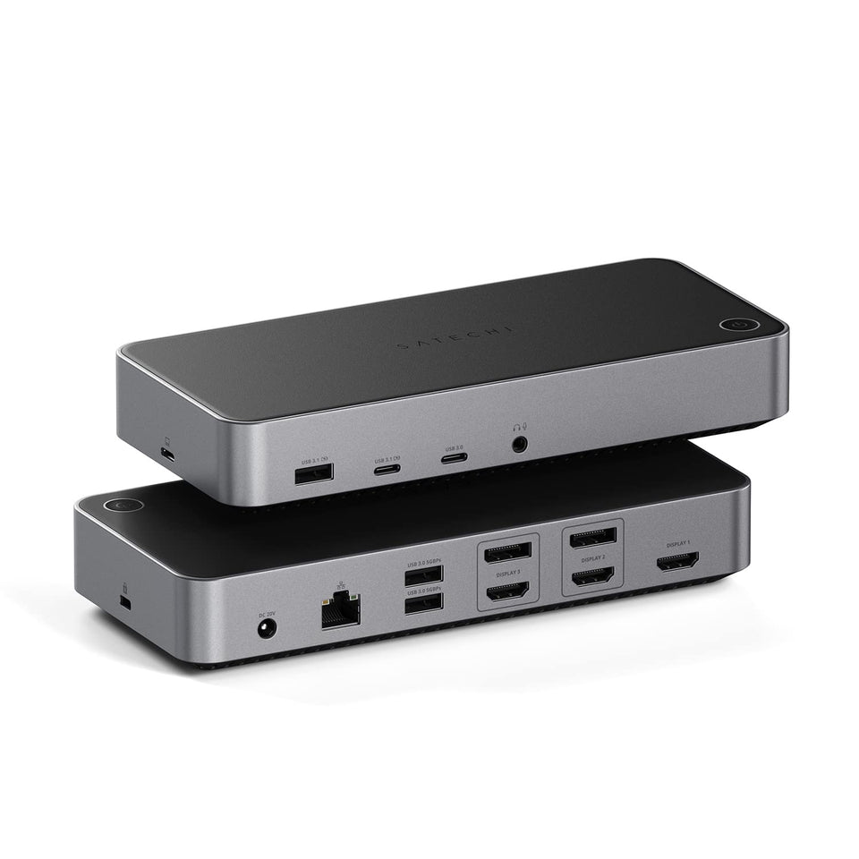 Satechi 13-in-1 Triple 4K Dock with front ports for an organized workstation.