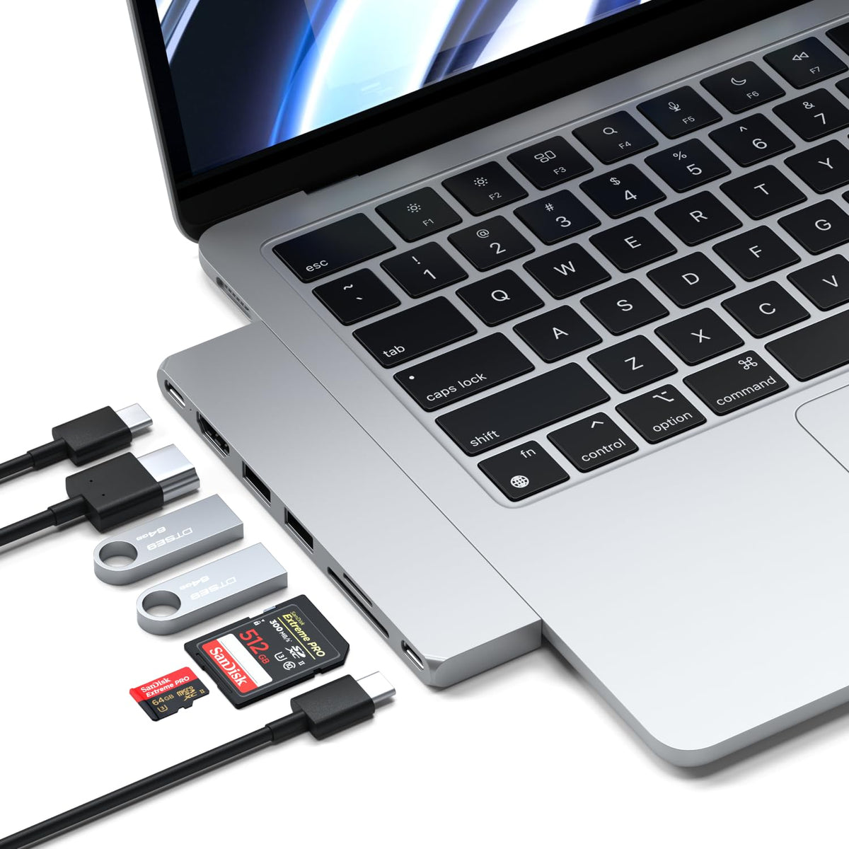 Satechi 7-in-1 USB-C hub front view expands MacBook ports for easier productivity
