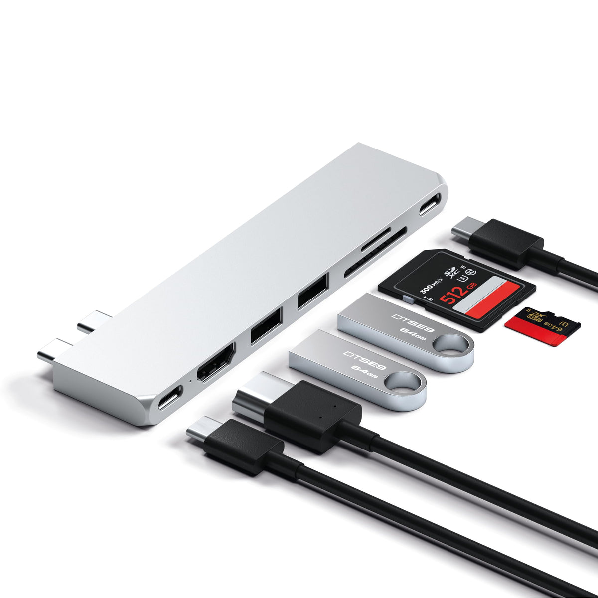 Satechi 7-in-1 USB-C hub connected to MacBook Pro for productive setup