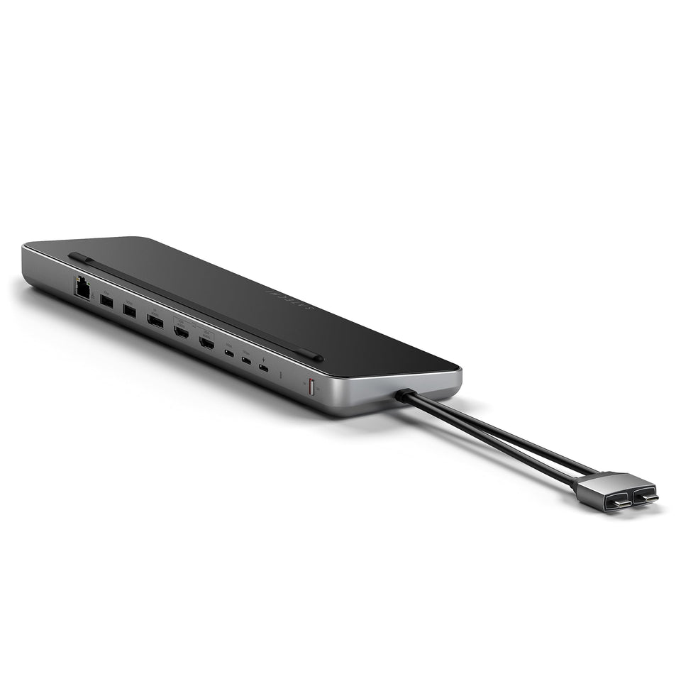 Satechi dual USB-C docking station with dual 4K HDMI and DisplayPort for expanded workspaces.