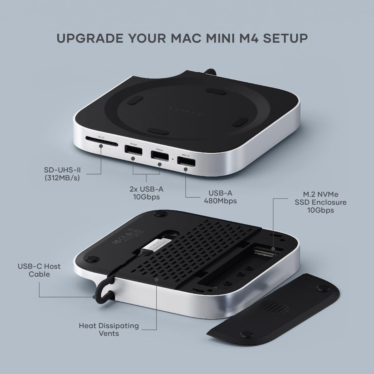 NVMe enclosure integrated with Satechi Mac mini M4 Dock