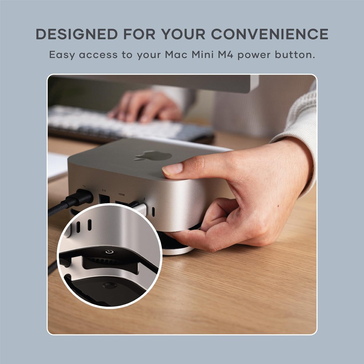 Integrated power button on the Satechi Mac mini M4 Dock