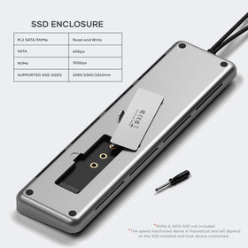 Satechi NVMe/SATA SSD enclosure supports fast transfers up to 10 Gbps.