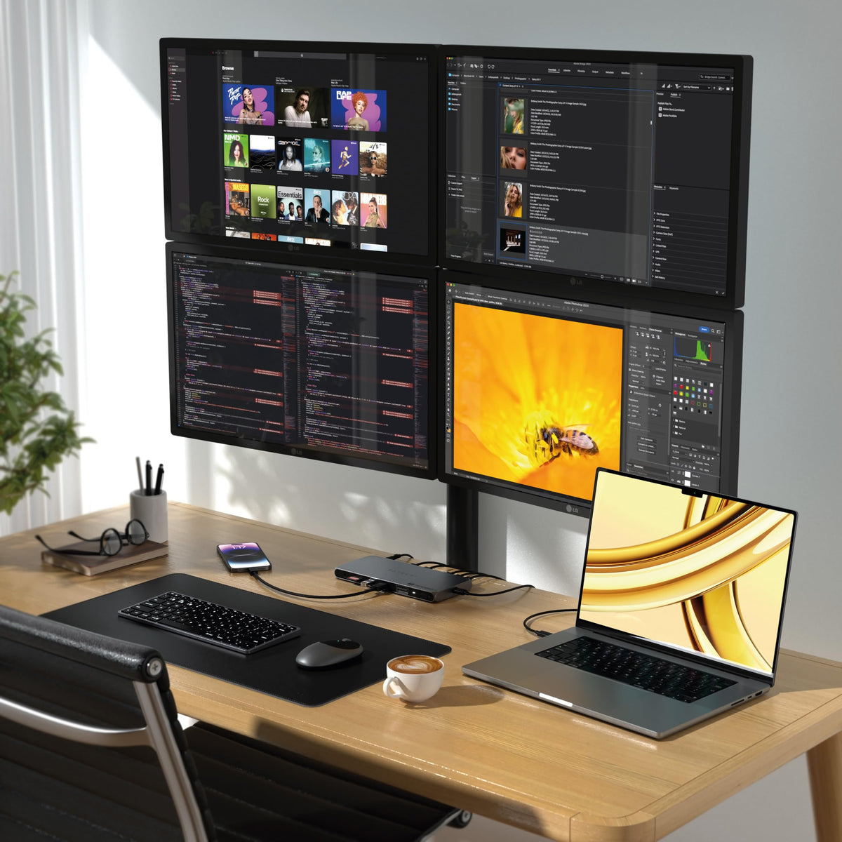 Satechi Thunderbolt 4 Dock charging setup in a tidy workspace