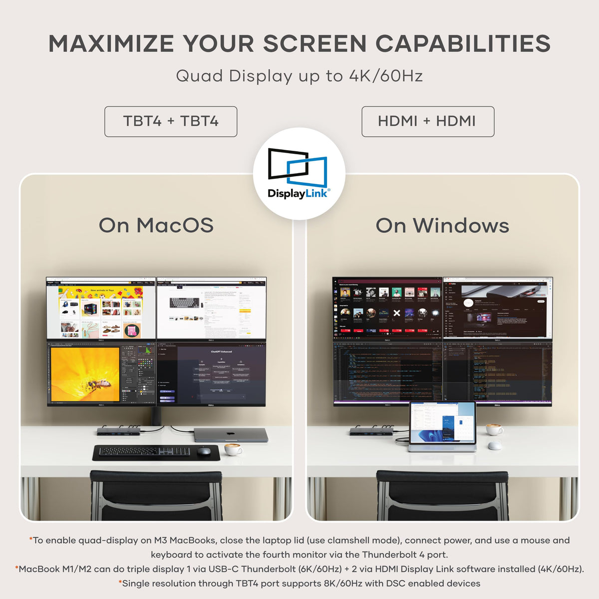 Satechi Thunderbolt 4 Dock on a desk with a multi-monitor setup