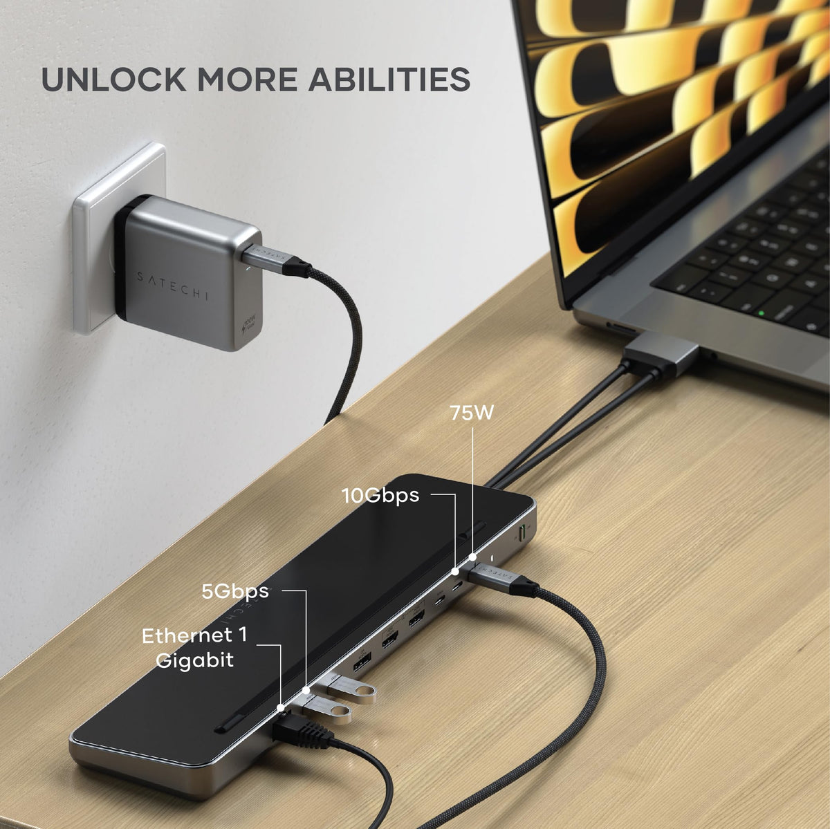 Satechi two USB-C data ports enable fast peripheral transfers.