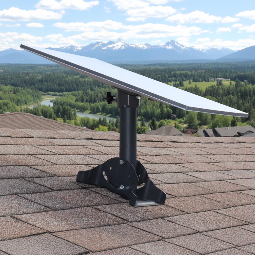 Satellite Oasis front view on roof showing stable mount and improved signal reliability