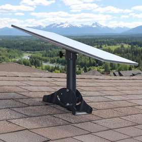 Satellite Oasis front view on roof showing stable mount and improved signal reliability