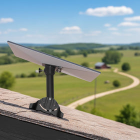 Satellite Oasis mount in use with Starlink dish showing secure roof attachment benefit