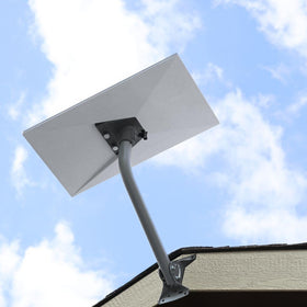 Satellite Oasis side profile showing under-eave installation for improved sightline