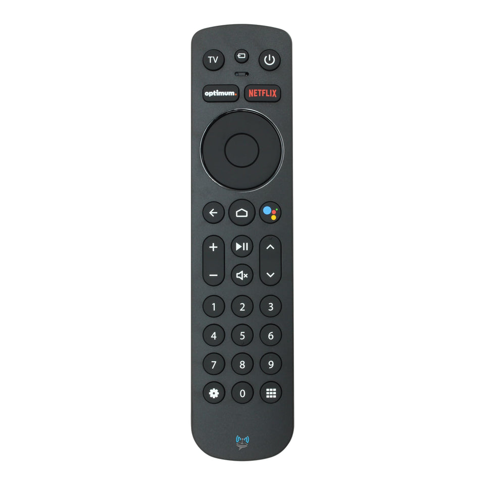 SatelliteSale matte black remote front view showing full button layout and clear labels