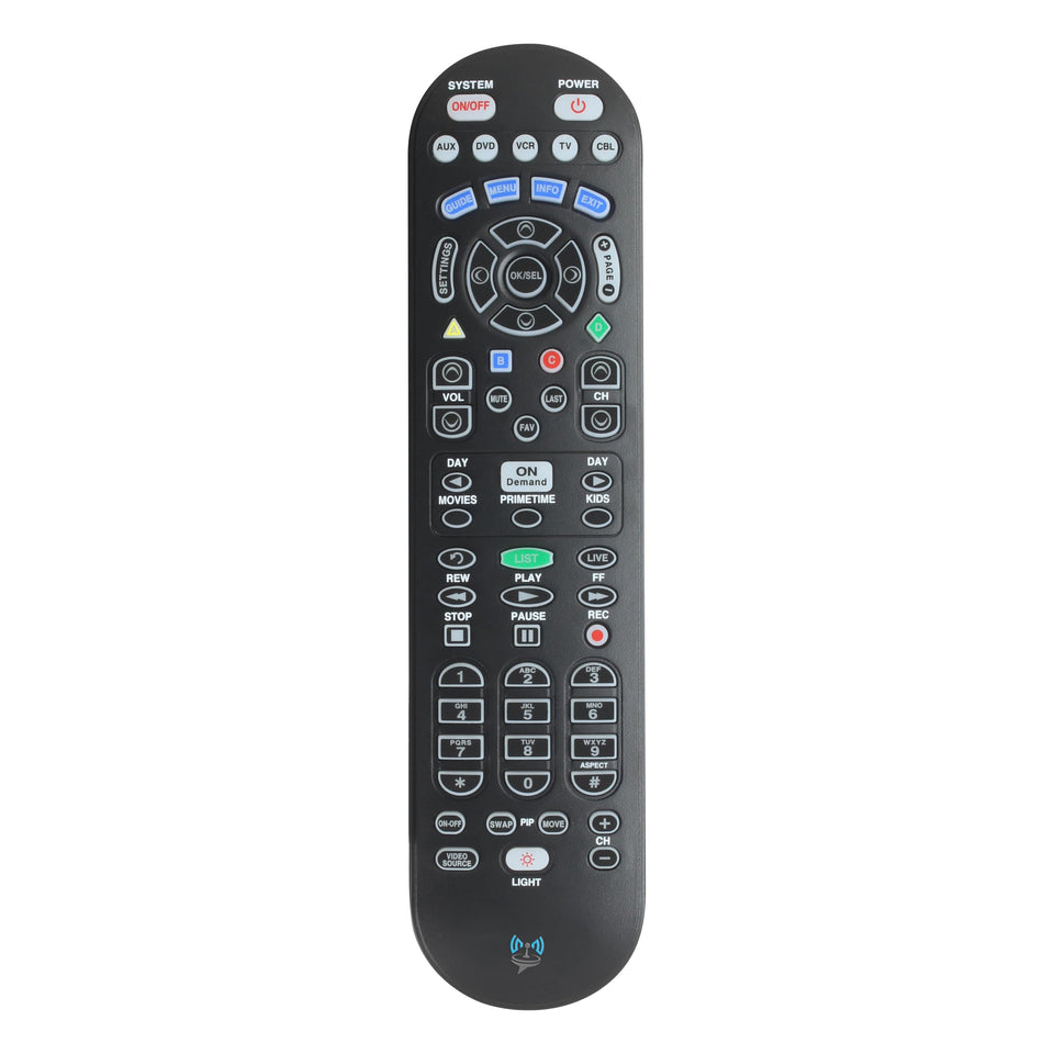 SatelliteSale UR5U-8780L remote front view in matte black, easy grip.