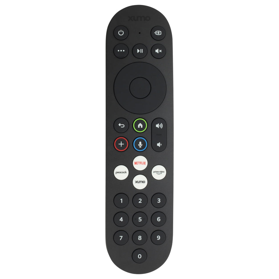 SatelliteSale Xumo remote front view highlighting ergonomic design and compatibility.
