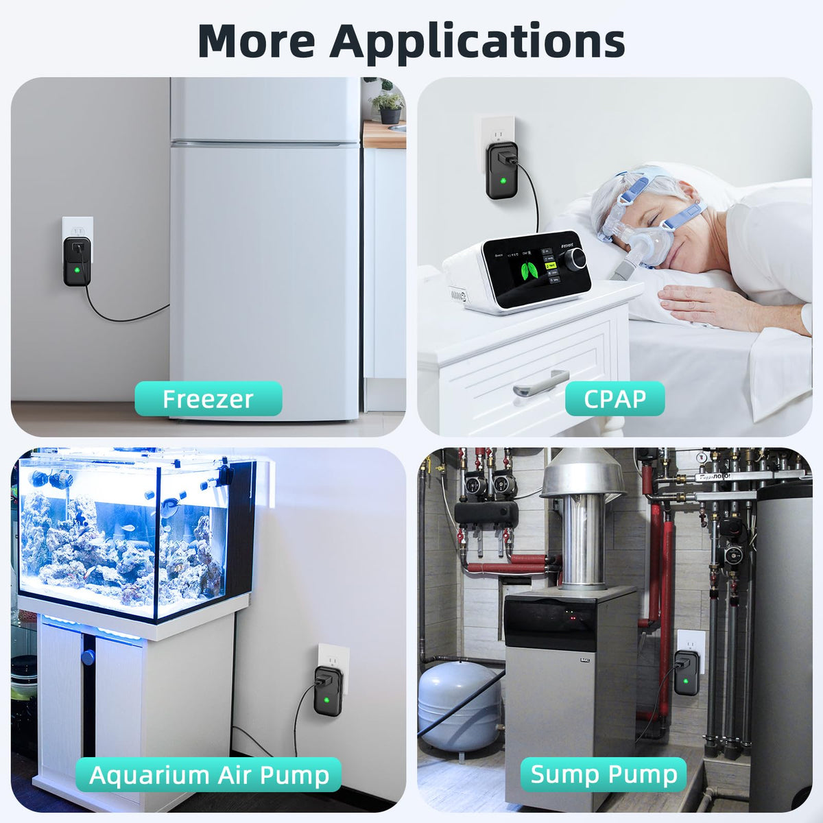 Satisure ideal for refrigerators freezers sump pumps and aquariums.
