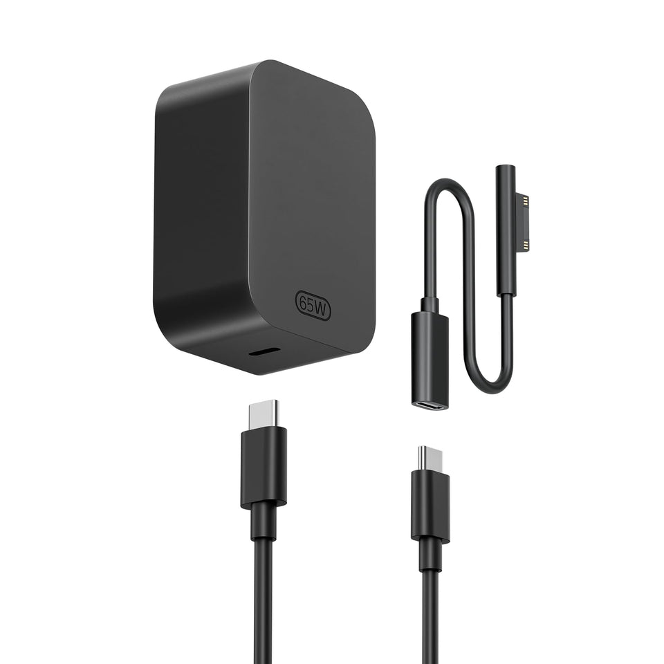 SATURNDOCK front view of 65W adapter showing compact design and ports for travel convenience