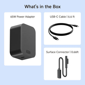 SATURNDOCK box with 65W adapter, Surface connector and 6.6ft USB‑C cable for complete kit