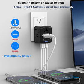 SAUNORCH 5-in-1 adapter with USB-C and USB-A ports for multi-device charging