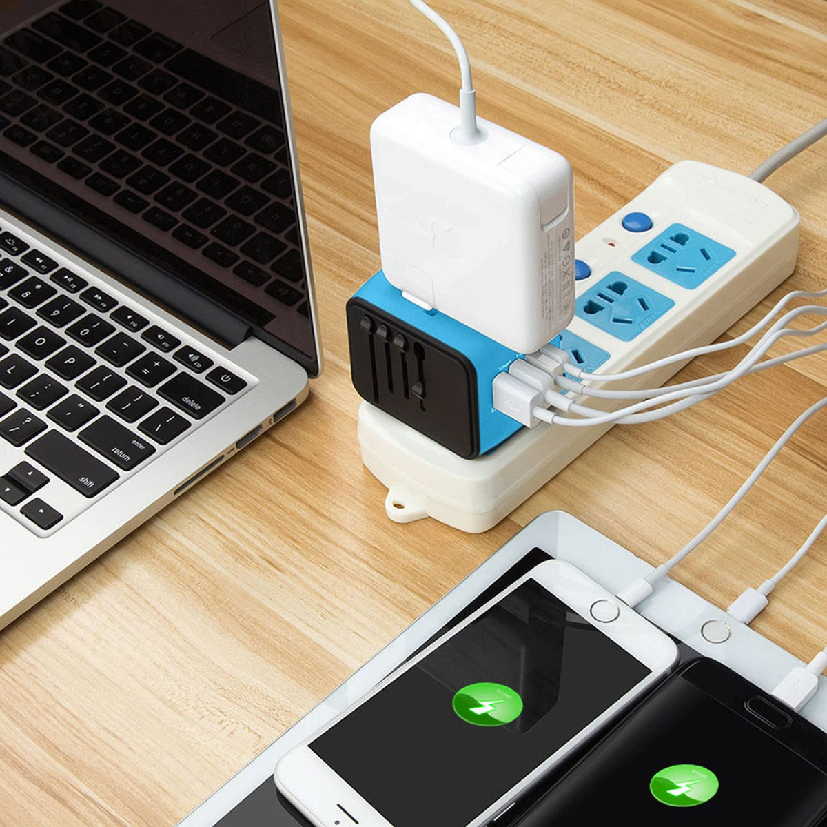 SAUNORCH packed in a travel kit alongside cables showing space-saving convenience