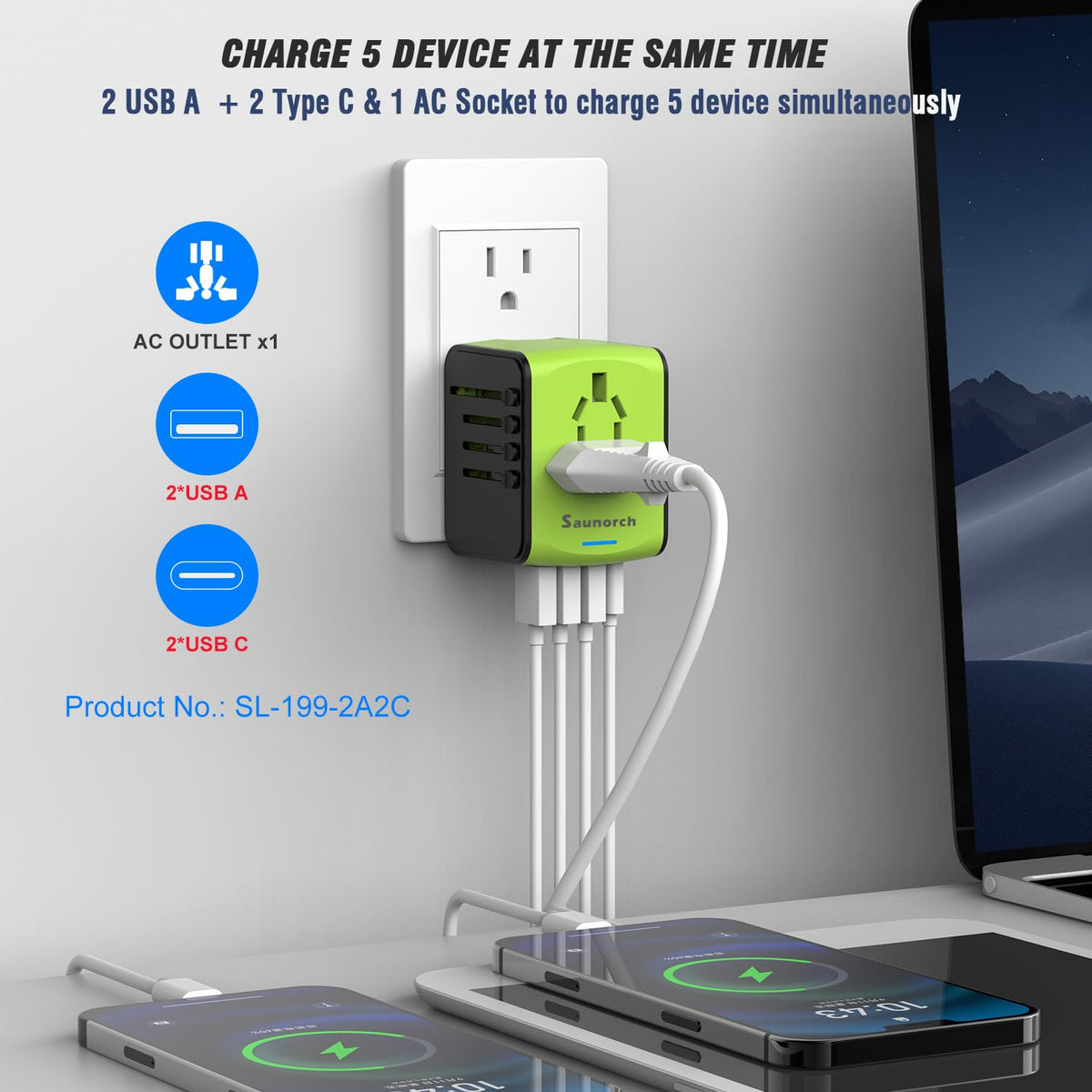 SAUNORCH top universal socket accommodating multiple plug shapes quickly
