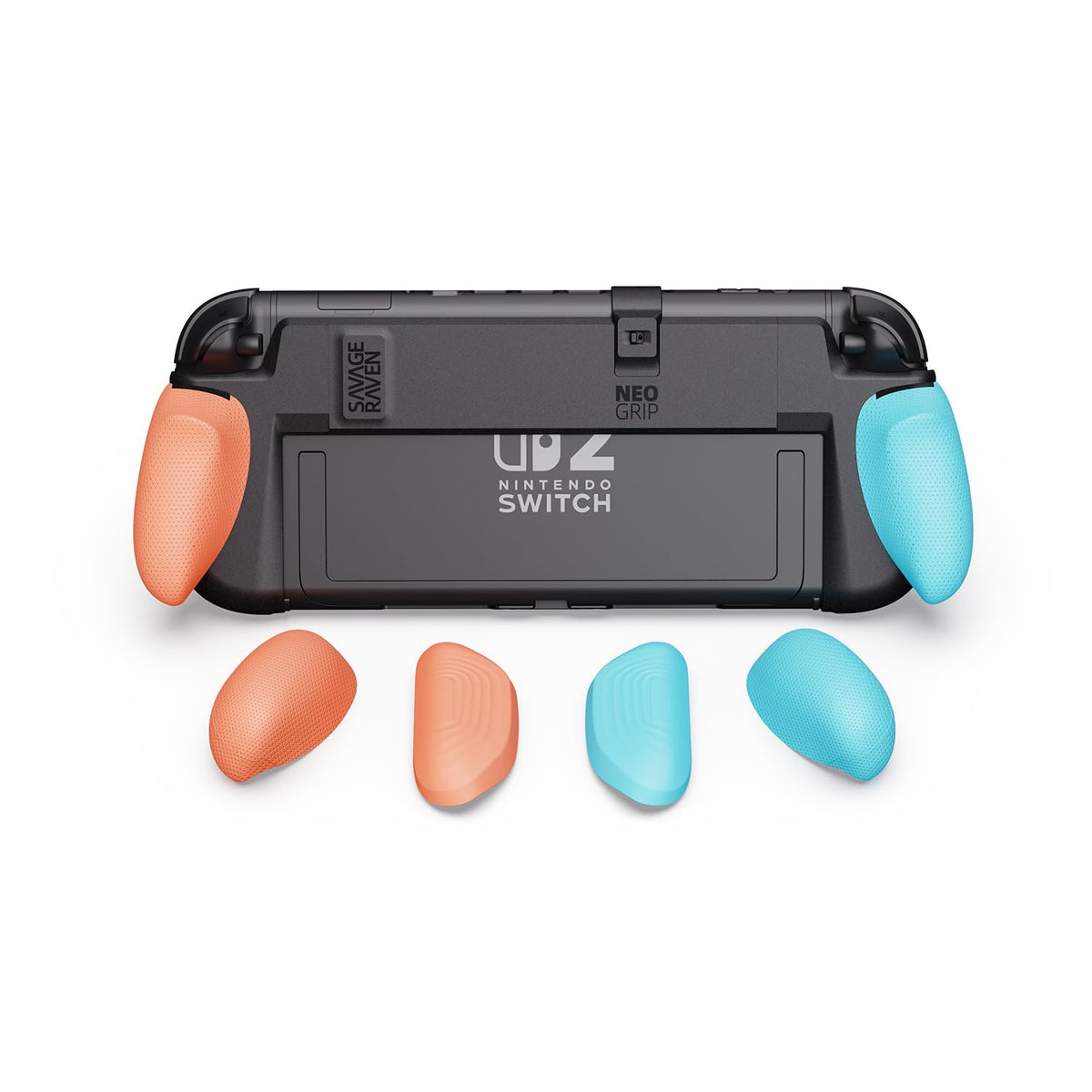 Savage Raven NeoGrip front shell showing neon blue and red colors and strong protection