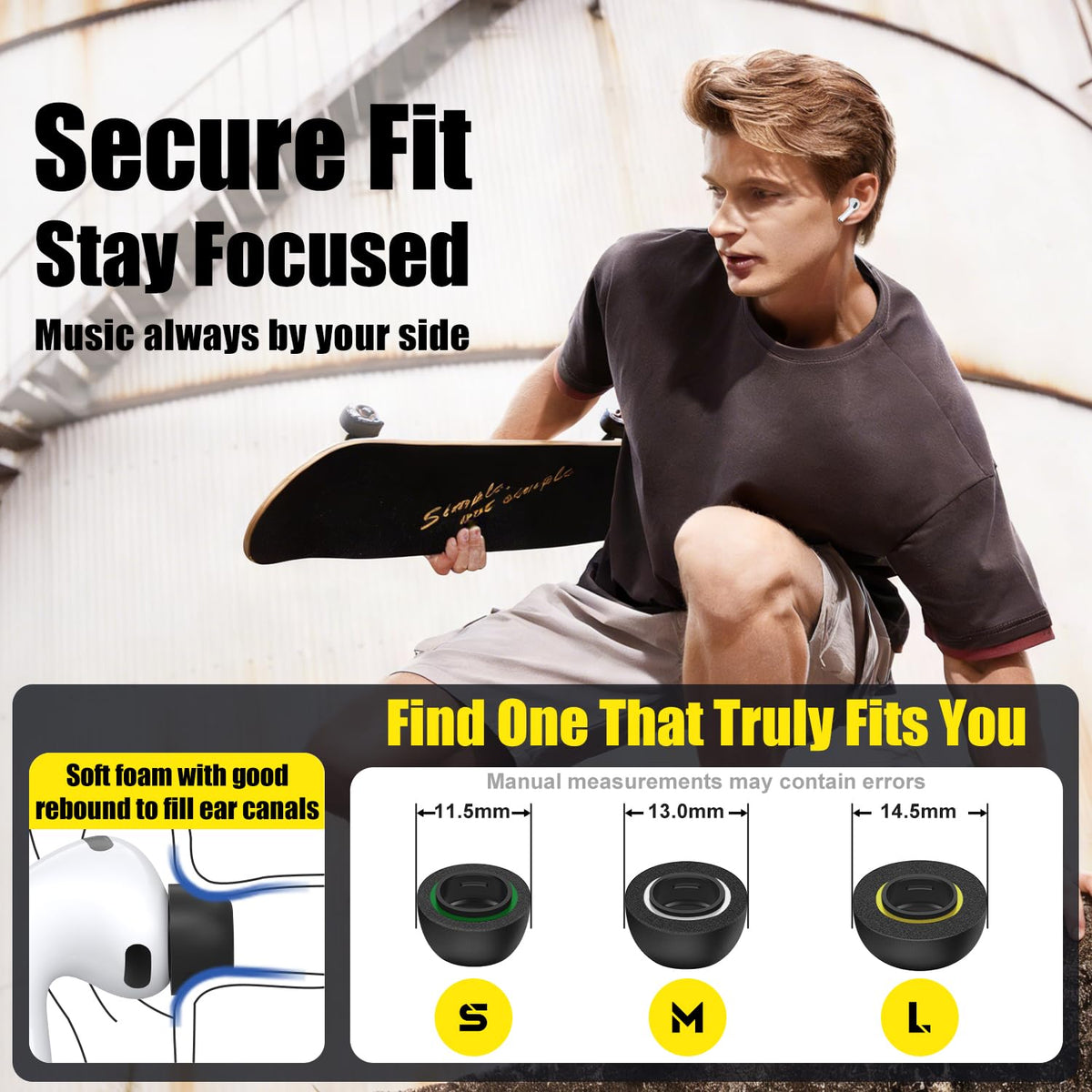 SAYAFAN three sizes displayed S M L for choosing correct ear fit