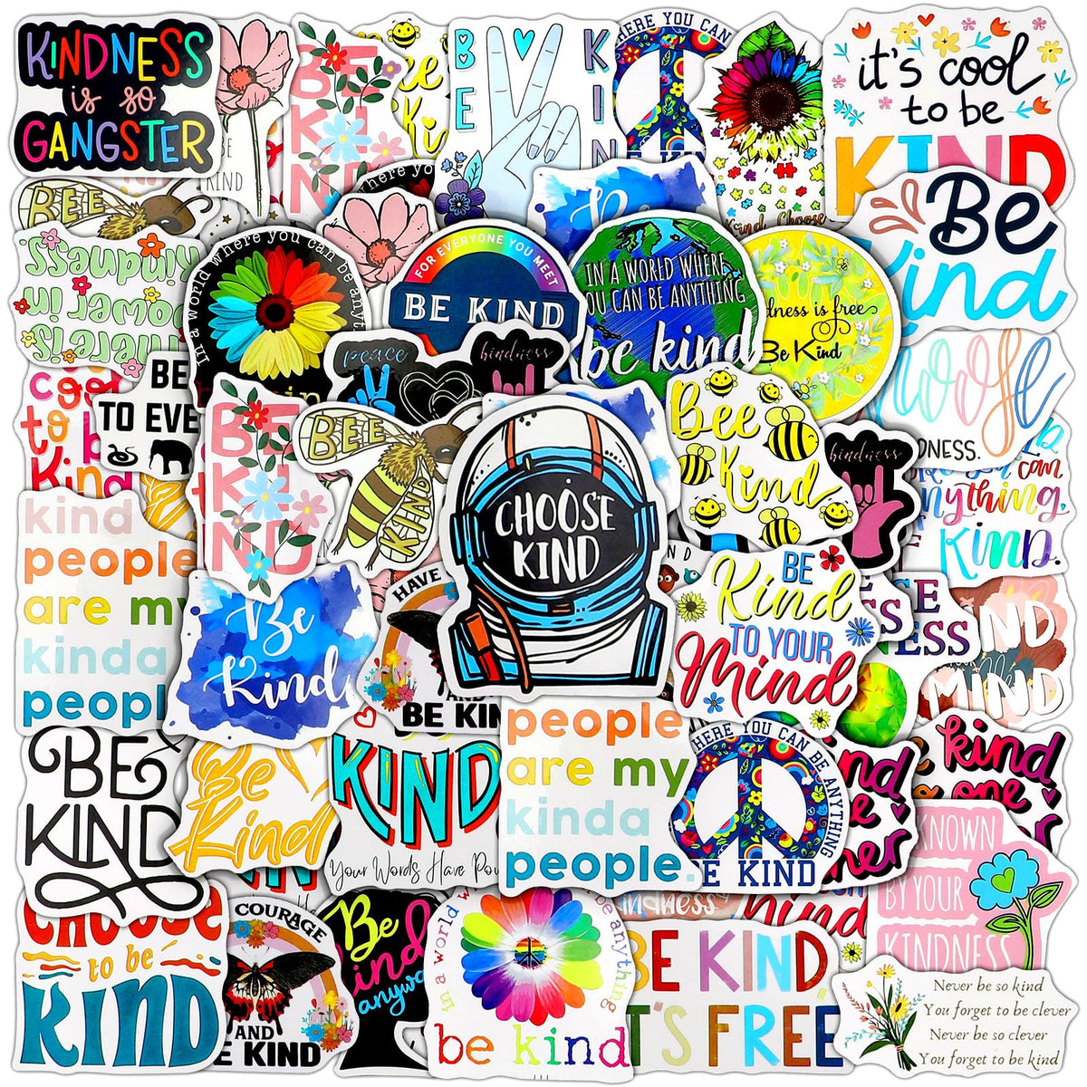 Sayglossy kindness stickers waterproof 500-pcs for durable decorating on bottles and laptops.