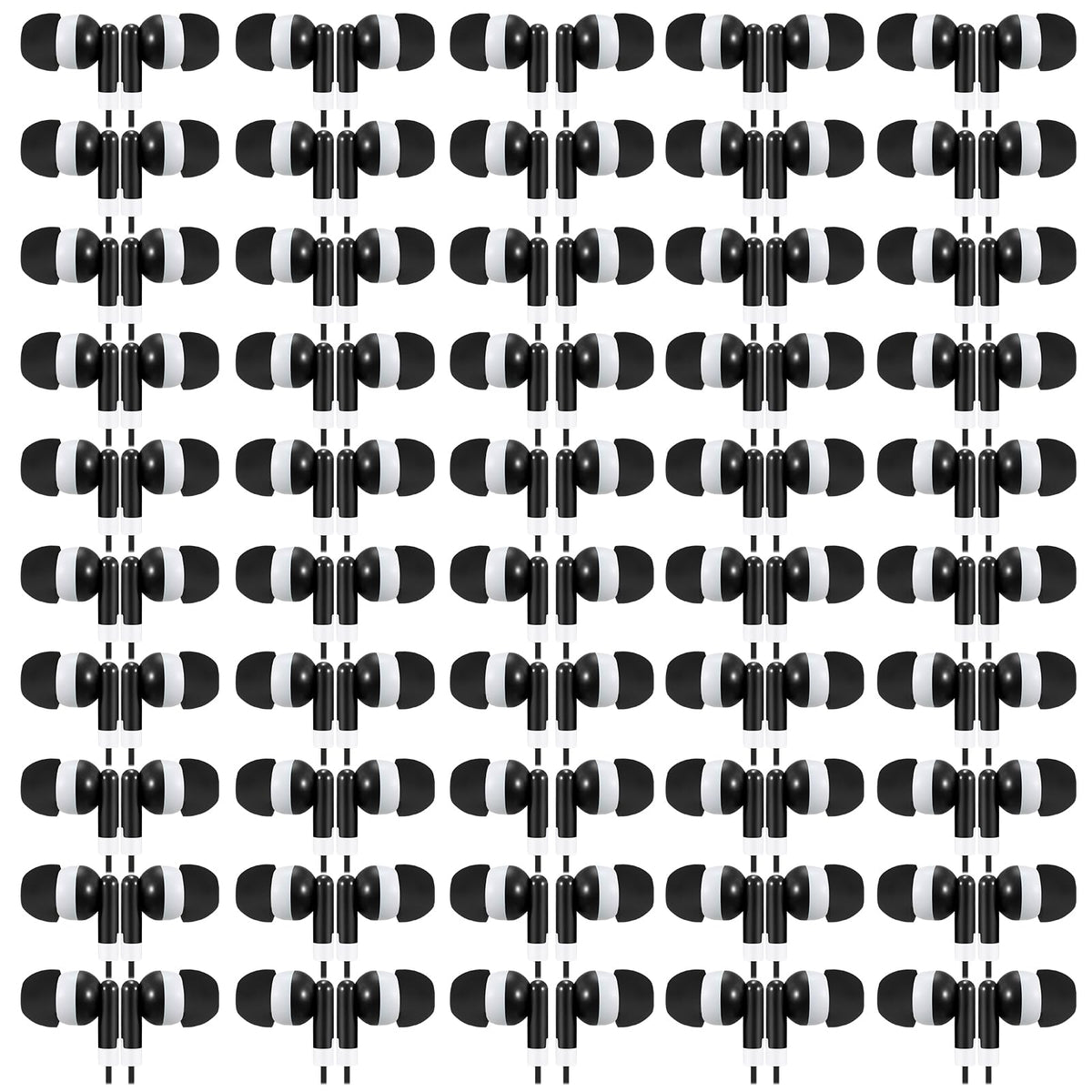 Saysurey 50-pack earbuds bulk in black, ideal for classrooms and shared devices.