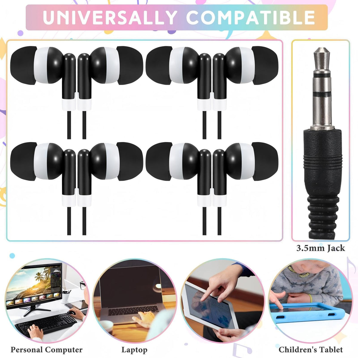 Saysurey wired in-ear headphones with universal compatibility for laptops and tablets.
