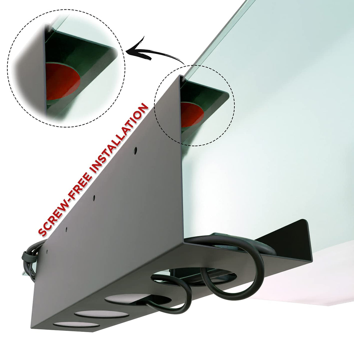 Carbon steel construction with powder-coated black finish enhances durability.