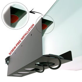 Carbon steel construction with powder-coated black finish enhances durability.