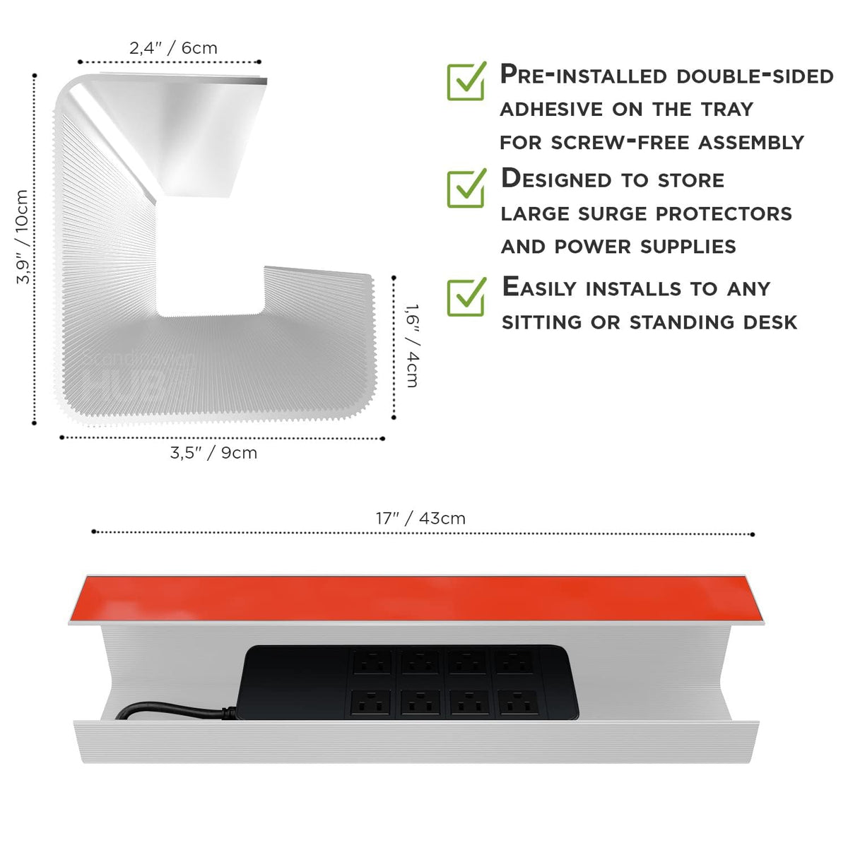 Scandinavian Hub tray mounted on glass desk showing strong adhesion on smooth surface