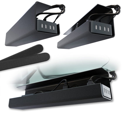 Scandinavian Hub front view of under-desk tray showing tidy cable containment